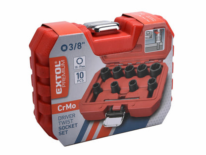 Extol Sérült, törtcsavar kiszedő, 10db-os készlet, 3/8", 10-19mm, CrMo