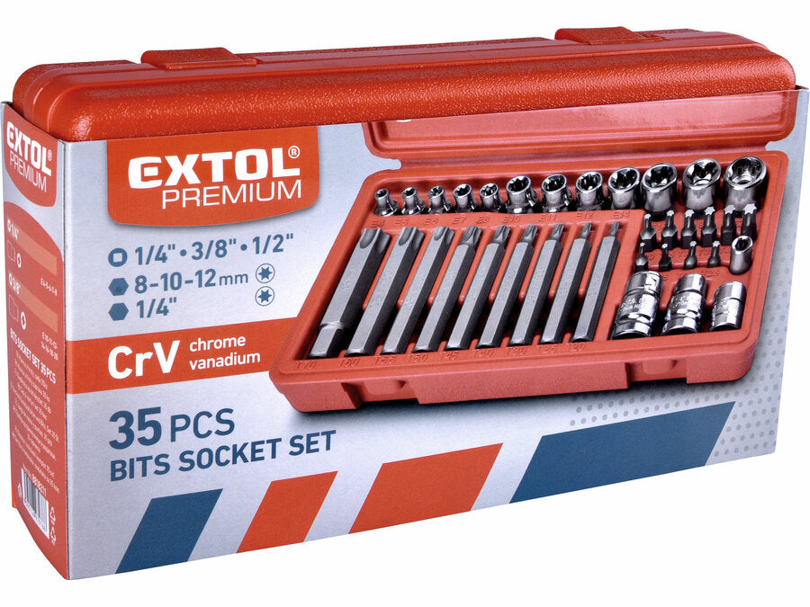 Extol TORX dugókulcs és BIT fej 35db-os készlet, 1/4",3/8", 1/2", CrV