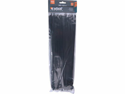Extol Kábelkötegelő fekete, 300x4,8mm, 100db, nylon