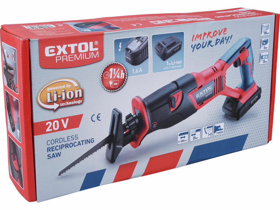 Extol Akkus szablyafűrészgép SHARE20V, 20V Li-ion, 2000mAh