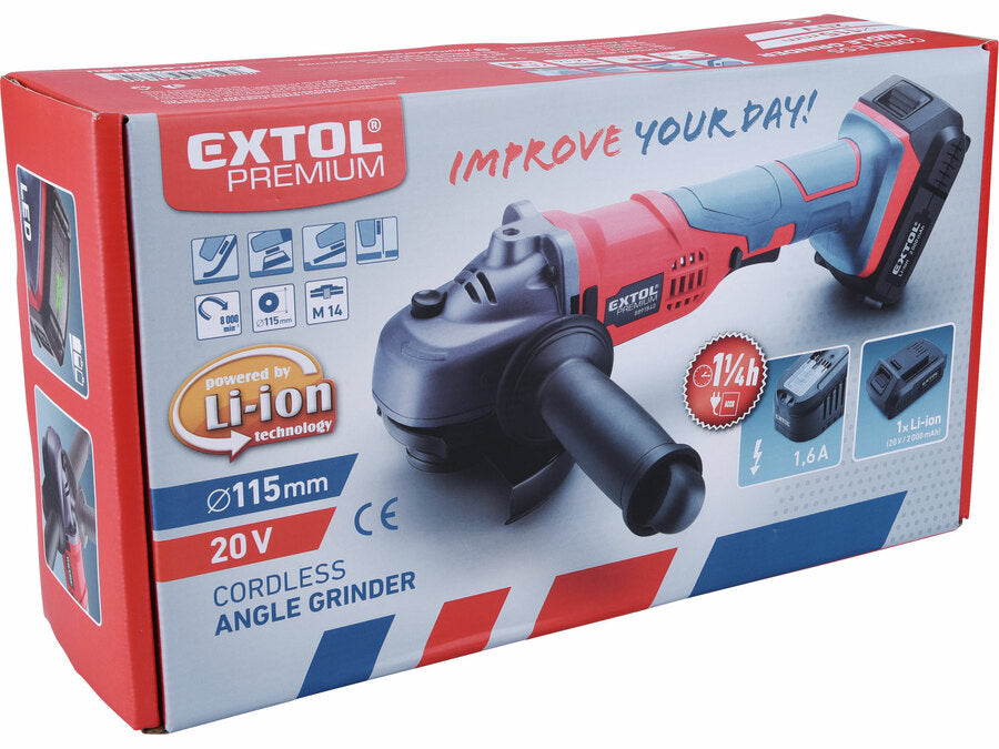 Extol Akkus sarokcsiszoló SHARE20V, 115mm, 20V Li-ion, akku és töltő nélkül