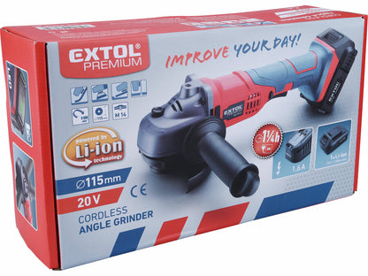 Extol Akkus sarokcsiszoló SHARE20V, 115mm, 20V Li-ion, akku és töltő nélkül