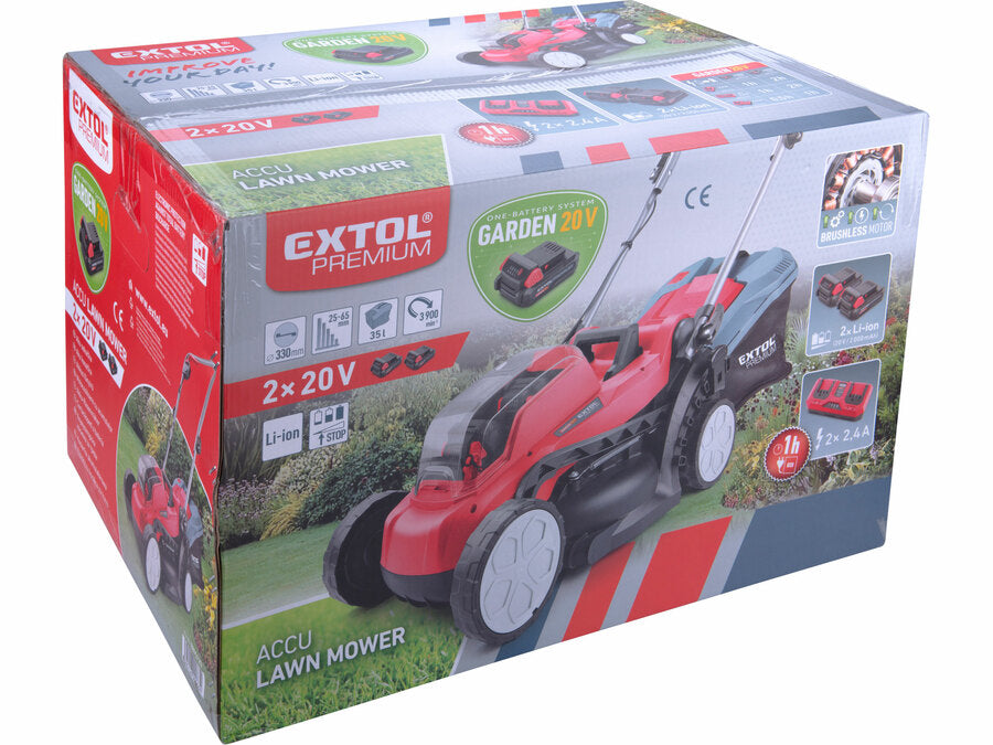 Extol Akkus fűnyíró gép, BRUSHLESS, GARDEN20V, 20V Li-ion, 2x2000mAh