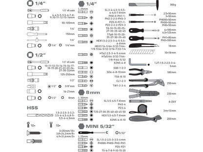 Extol Szerszámkészlet, 303db-os, 1/4", 1/2"