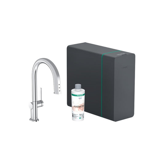Hansgrohe Aqittura M91 Vízszűrős konyhai csaptelep és szódakészítő rendszer 210, kihúzható zuhanyfejjel, 1jet, króm