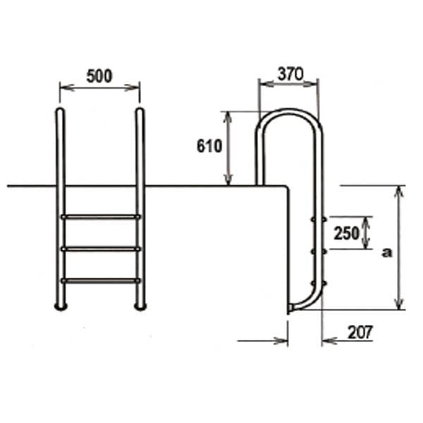 Medence létra, AISI316, kis ívű, 2 fokos, ezüst, rozsdamentes acél, csúszásmentes, ergonomikus (AS-110012)