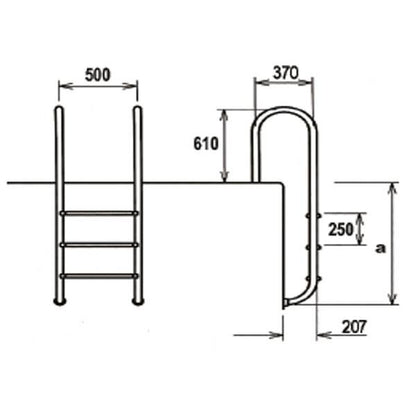 Medence létra, AISI316, kis ívű, 2 fokos, ezüst, rozsdamentes acél, csúszásmentes, ergonomikus (AS-110012)