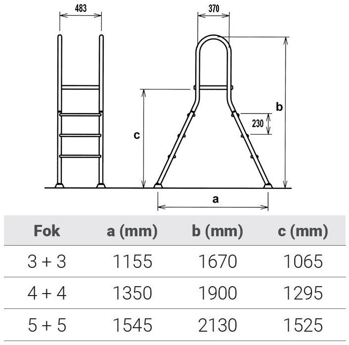 Medence létra, AISI316, kétágú, 4+4 fokos, 1, 2 m, ezüst, rozsdamentes acél, csavarozható, műanyag rögzítőelemek (AS-118001)