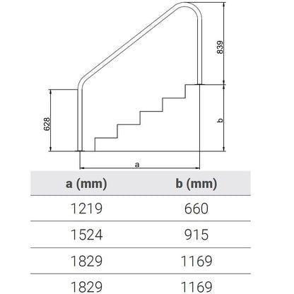 Medence korlát, AISI316, FX-05, 660 x 1219 mm, ezüst, rozsdamentes acél, polírozott, karimás rögzítés, 1 db/csomag