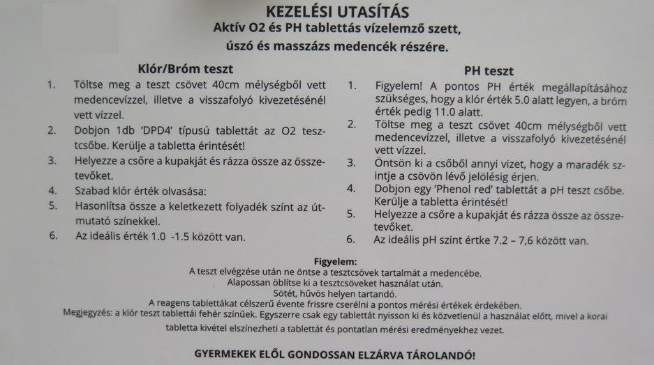 Vízelemző készlet, aktív oxigén mérés, tablettás teszter, 50 db reagense tabletta, gyors és pontos mérés