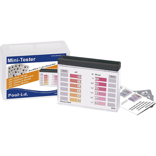 Medence vízelemző, Pooltester PTM100, fehér, tablettás, pH mérés, klór mérés, bróm mérés