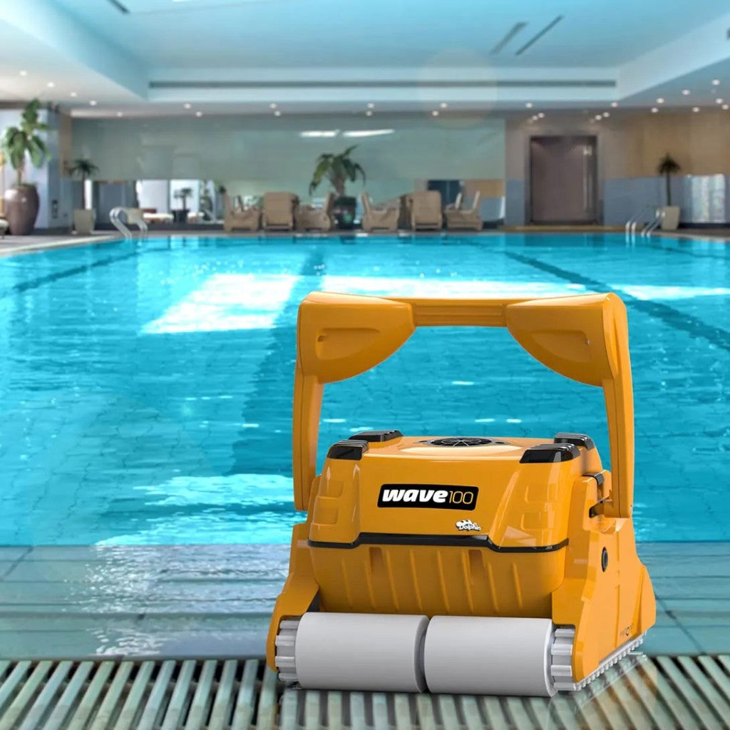 Medencetisztító robot, Dolphin Wave 100 CB, teljes medencetisztítás (padló, fal és vízvonal tisztítás), távirányítás, finom és ultrafinom szűrőrendszer, 4/6/8 órás ciklusidő, Caddy tartozék