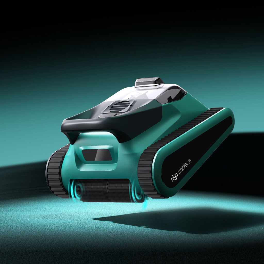 Medencetisztító robot, Niya Tracker 35 EU, fekete, akkumulátoros, vezeték nélküli, automata, padló és fal tisztítás