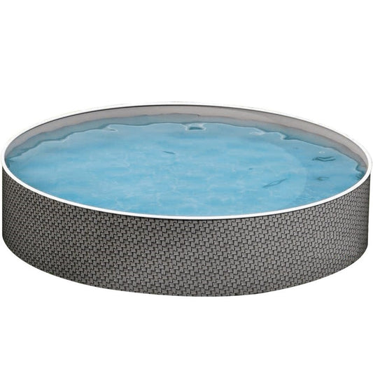 Fémpalástos medence, Azuro, szürke, 3,6 x 1,2 m, kör alakú, rattan mintás, szűrő nélkül, horganyzott acéllemez, 7 rétegű, fóliavastagság 0,5 mm
