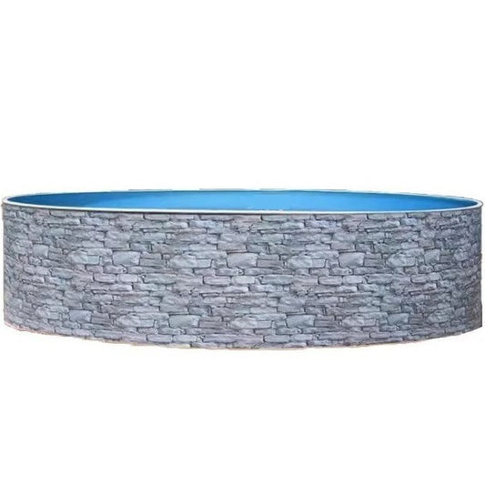 Fémpalástos medence, Azuro, szürke, 3,6 x 1,2 m, kör alakú, kő mintás, szűrő nélkül, horganyzott acéllemez, 7 rétegű, fóliavastagság 0,5 mm