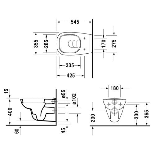 Duravit D-Code wc fali mély rimless