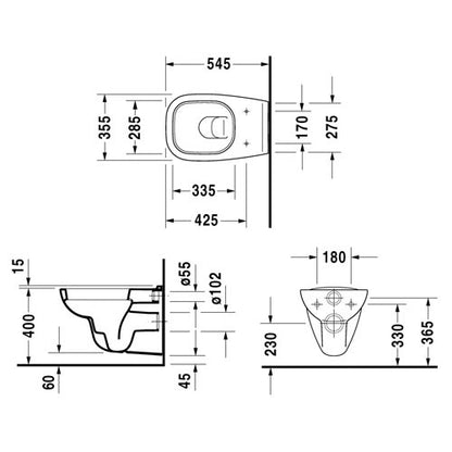 Duravit D-Code wc fali mély rimless