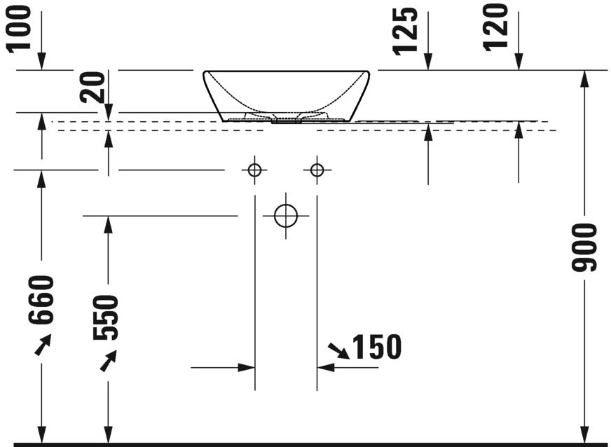 Duravit D-Neo pultra építhető mosdó 40cm