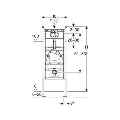 Geberit Duofix vizelde szerelőelem, 130 cm, univerzális, Basic vizeldevezérléshez