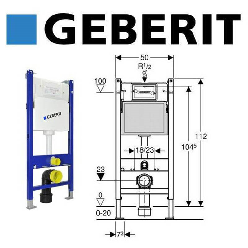 Geberit Duofix fali WC-szerelőelem, 112 cm, Delta 12 cm-es falsík alatti öblítőtartállyal