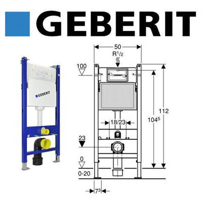 Geberit Duofix fali WC-szerelőelem, 112 cm, Delta 12 cm-es falsík alatti öblítőtartállyal