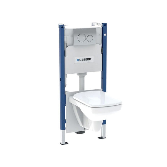 Geberit Duofix wc szett delta 20 króm "g30" /szerelőkeret + nyomólap + zajcsökkentő + fali rögzítő + wc csésze + ülőke/