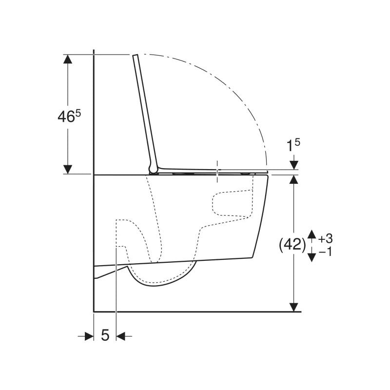 Geberit ONE fali WC-csésze, TurboFlush, WC-ülőkével, mélyöblítésű, 54 cm, fényes króm, KeraTect®