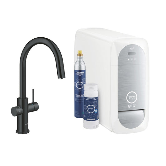 Grohe Blue Home C-kifolyós kezdőkészlet kihúzható gyöngyöztetővel, bársony fekete