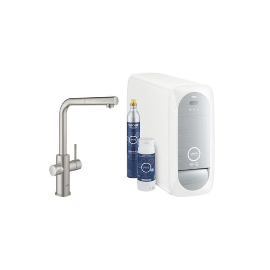 Grohe Blue Home L-kifolyós kezdőkészlet kihúzható gyöngyöztetővel, SuperSteel
