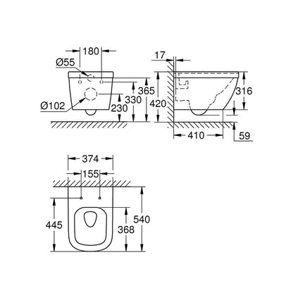 Grohe Euro Ceramic függeszthető wc peremnélküli