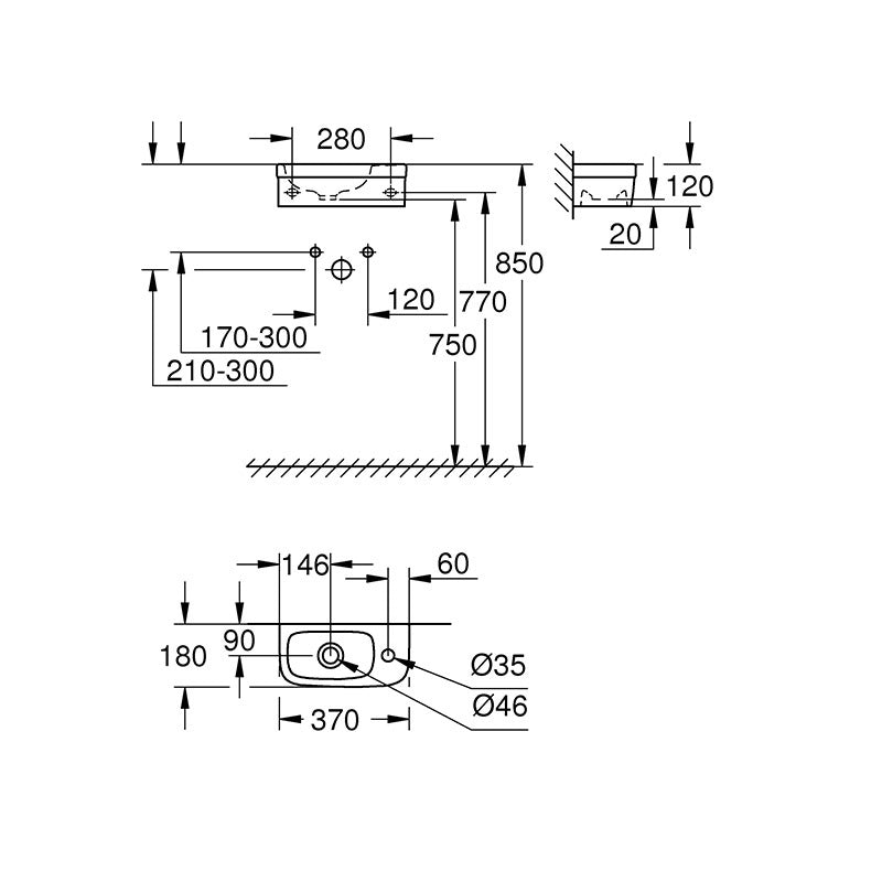 Grohe Euro Ceramic kézmosó 37 falra szerelhető