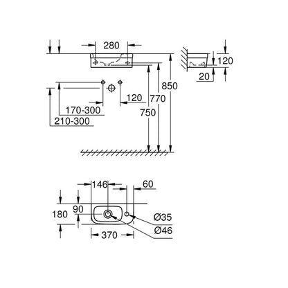 Grohe Euro Ceramic kézmosó 37 falra szerelhető