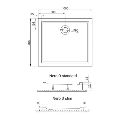 H2O Nero D 100x80 szögletes, akril zuhanytálca, balos ajándék szifonnal