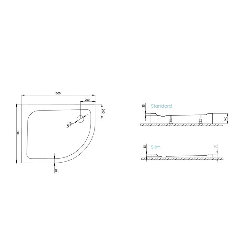 H2O Nero E 100x80 íves, akril zuhanytálca, balos ajándék szifonnal