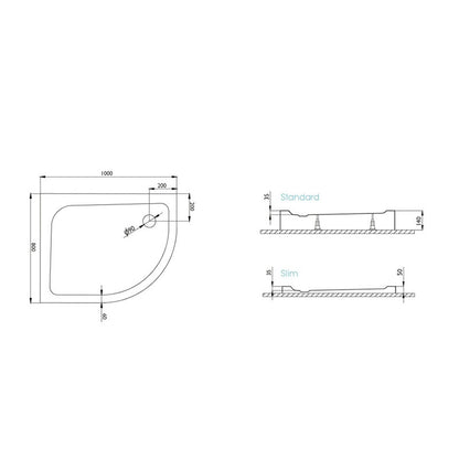 H2O Nero E Slim 100x80 íves, akril zuhanytálca, balos ajándék szifonnal