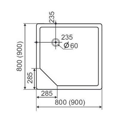 H2O Zeno 90x90 akril, szögletes zuhanytálca