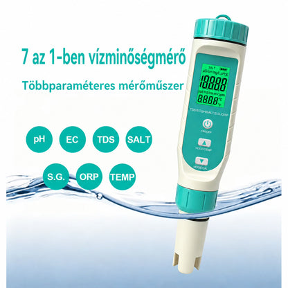 Digitális medence vízelemző, Poolx 7 az 1-ben, fehér, pH mérés, ORP, TDS mérés, sótartalom, EC, S.G és hőmérséklet mérés