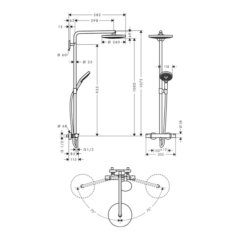 Hansgrohe Raindance Select S Showerpipe 240, 2jet, termosztáttal