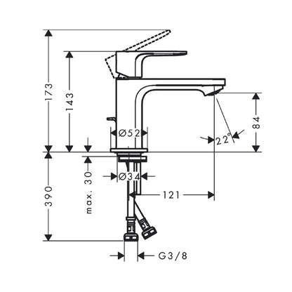 Hansgrohe Rebris S Egykaros mosdócsaptelep 80 CoolStart automata lefolyógarnitúrával