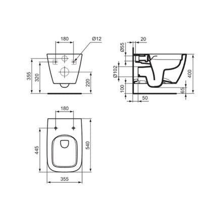 Ideal Standard i.life B, rimls+ peremmentes fali wc, glossy gray