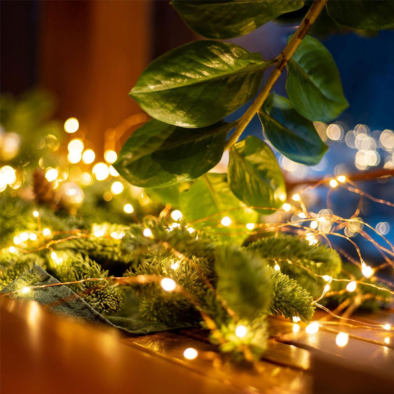 Fényfüzér mikro led 50 db fényforrással melegfehér elemes