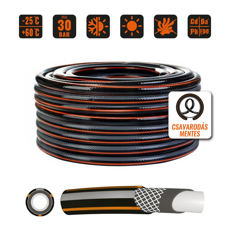 Locsolótömlő 1" 20m csavarodásmentes Carbon Prémium Wtools