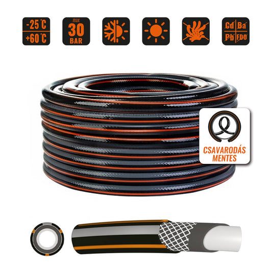 Locsolótömlő 1" 20m csavarodásmentes Carbon Prémium Wtools