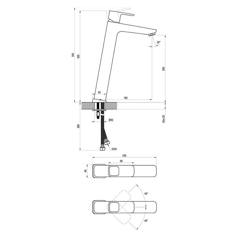 Ravak 10° TD 015.00 egykaros mosdócsaptelep, leeresztő nélkül, 333 mm