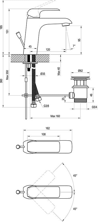 Ravak Flat álló 151 mm mosdócsaptelep leeresztővel