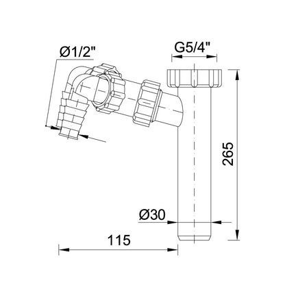 Styron kötőcső 32 mm-es, dupla mosógép csatlakozóval (32 x 265 mm)