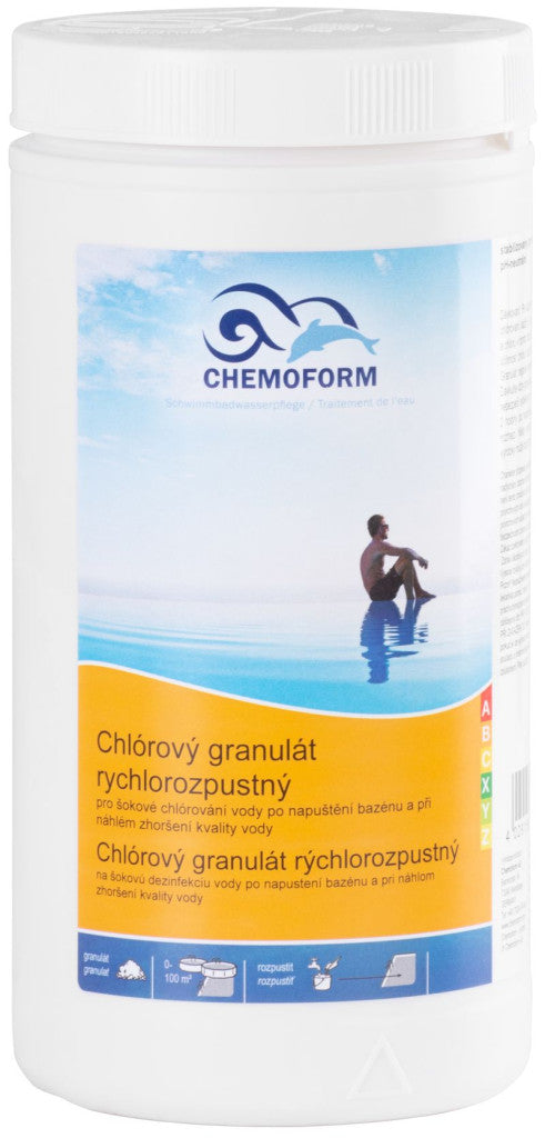 Medence klórgranulátum, Chemoform 0501 Chlórovy, fehér, 1 kg, 56 % aktív klór, pH-semleges, minden vízkeménységhez, sokkolás, folyamatos klórozás