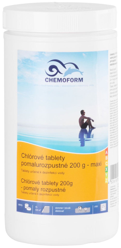 Medence klórtabletta, Chemoform 5601 (200 g), fehér, 1 kg, lassan oldódó, hosszú távú fenntartó klórozáshoz