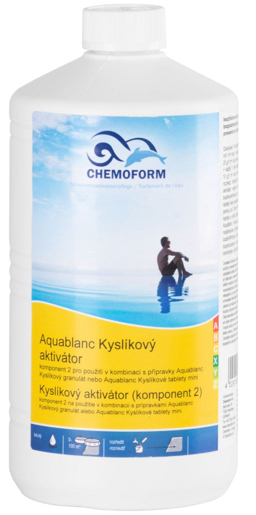 Medence aktív oxigén aktivátor, Chemoform 0590, fehér, 1 l, klórmentes, algagátló, oxigén granulátumhoz, 2. komponens