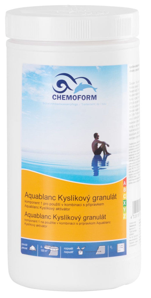 Medence aktív oxigén granulátum, Chemoform 0591, fehér, 1 kg, sokkoló és folyamatos kezeléshez, 1. komponens, aktivátorral együtt alkalmazandó